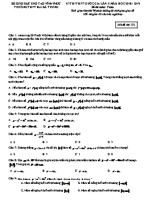 Đề thi THPT Quốc gia môn Toán lần II - Mã đề 101 - Năm học 2018-2019 - Trường THPT Hai Bà Trưng (Có đáp án)